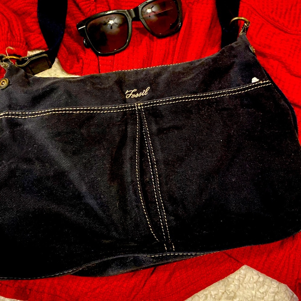 Fossil leather and canvas purse
